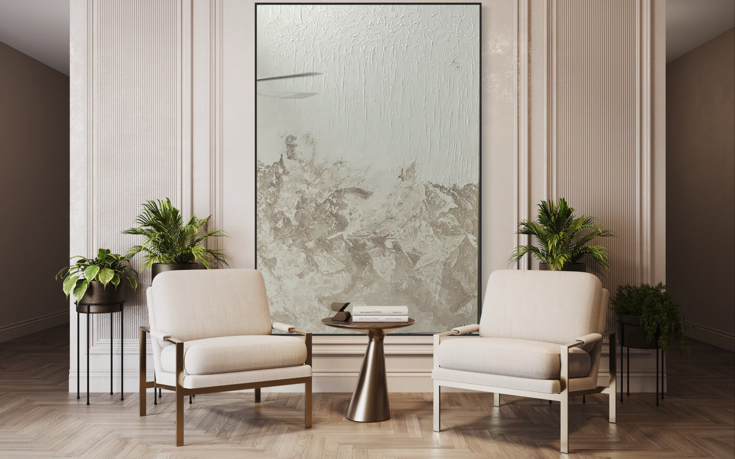 Neutral Abstract Textured Oil (76" x 108")