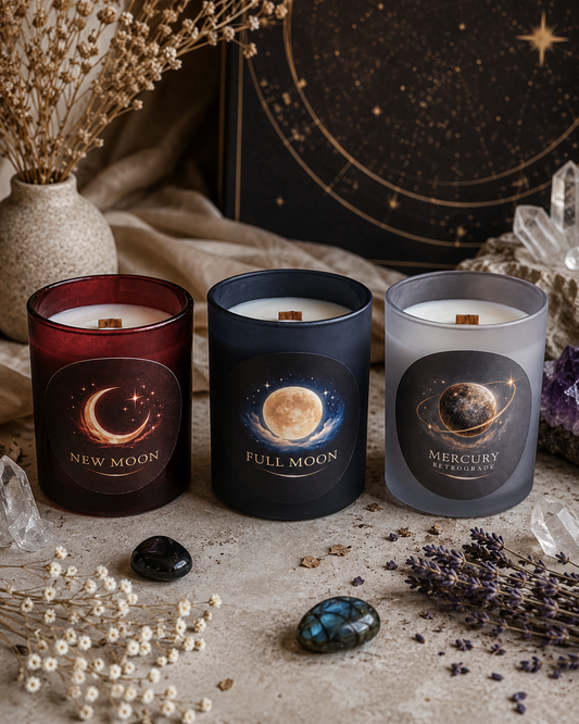 Moon Ritual Candle Trio | Full Moon, New Moon & Mercury Retrograde