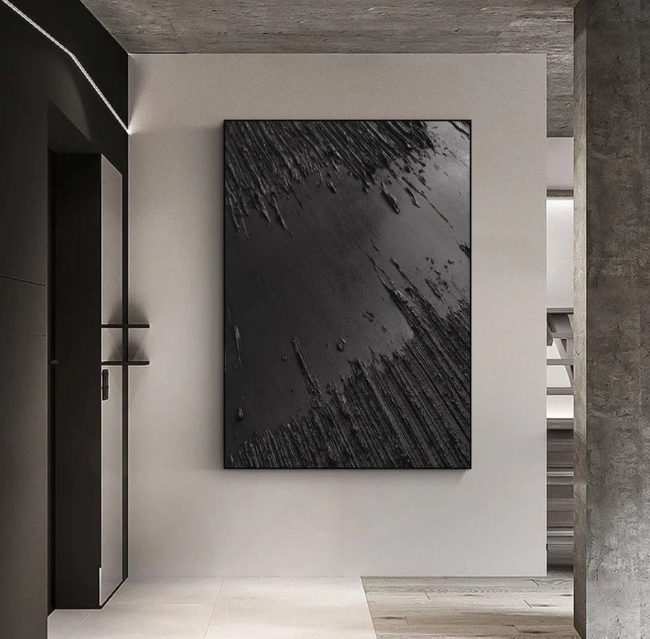 Black Abstract Textured Oil Painting (90" x 60")