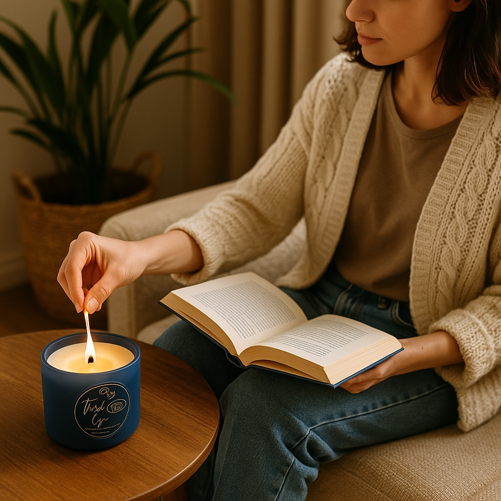 chakra meditation setup with third eye candle, journal and crystal