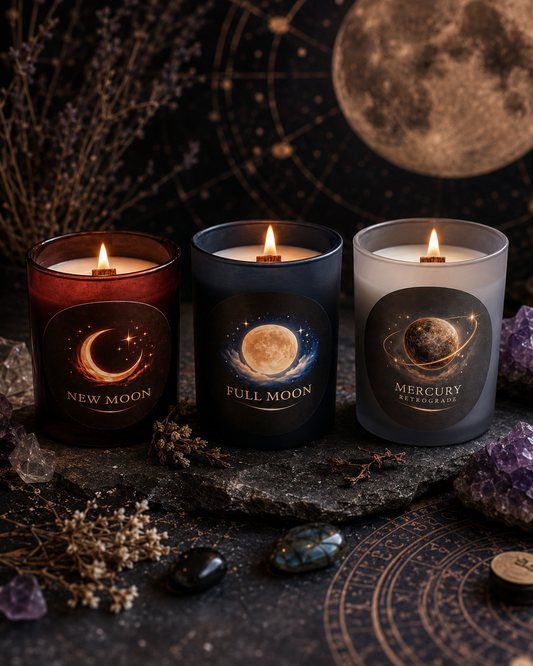 Moon Ritual Candle Trio | Full Moon, New Moon & Mercury Retrograde