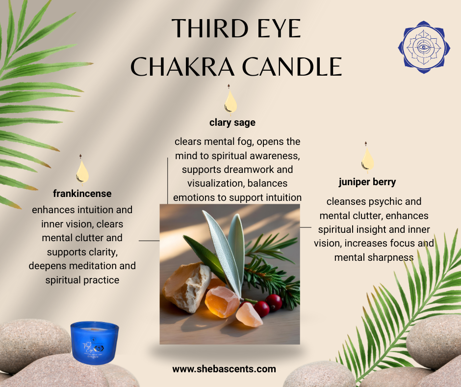 aromatherapy handmade chakra candle with frankincense, clary sage and juniper berry

