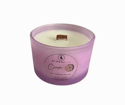 crown chakra candle in matte violet frosted glass jar

