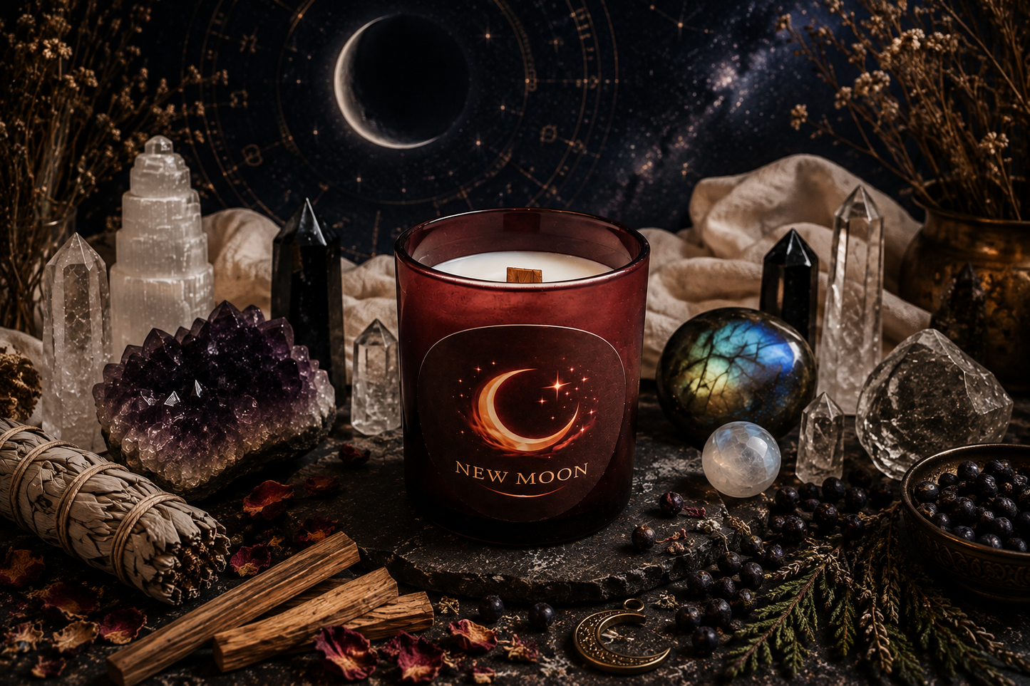 New Moon Ritual Candle – Grounding & Intention Setting with Aromatherapy Benefits