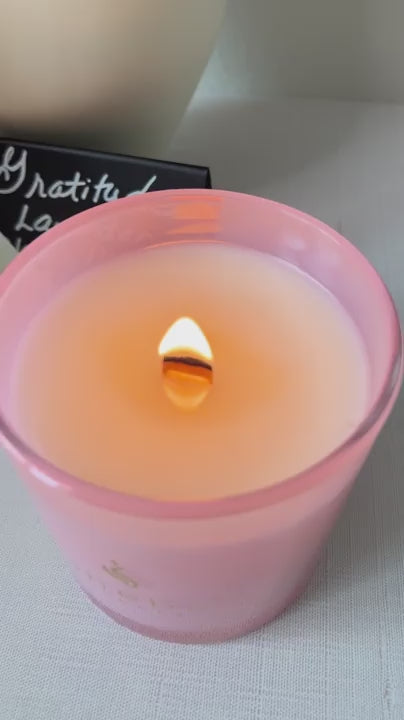 Coconut soy wax blend with a crackling wood wick all sustainably sourced and clean ingredients